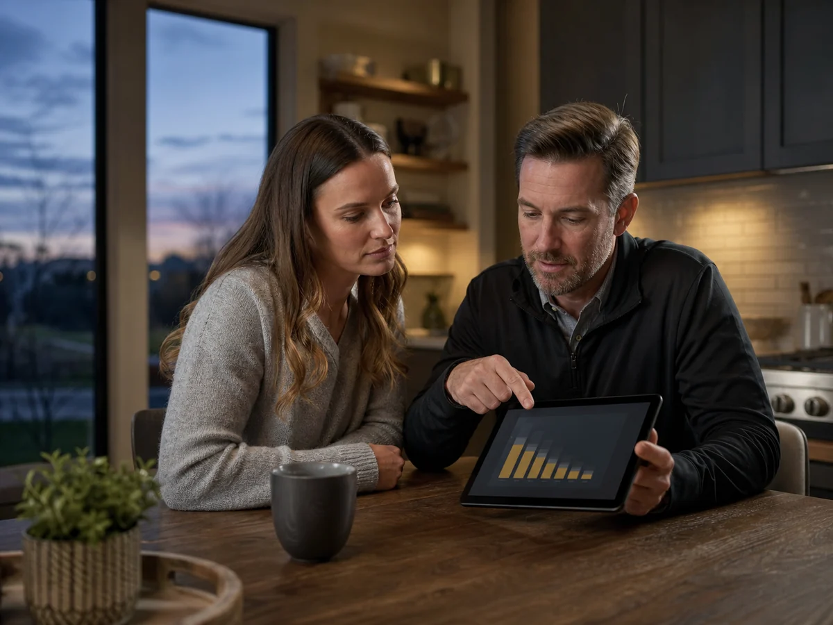 Homeowner reviewing monthly-payment options with an advisor