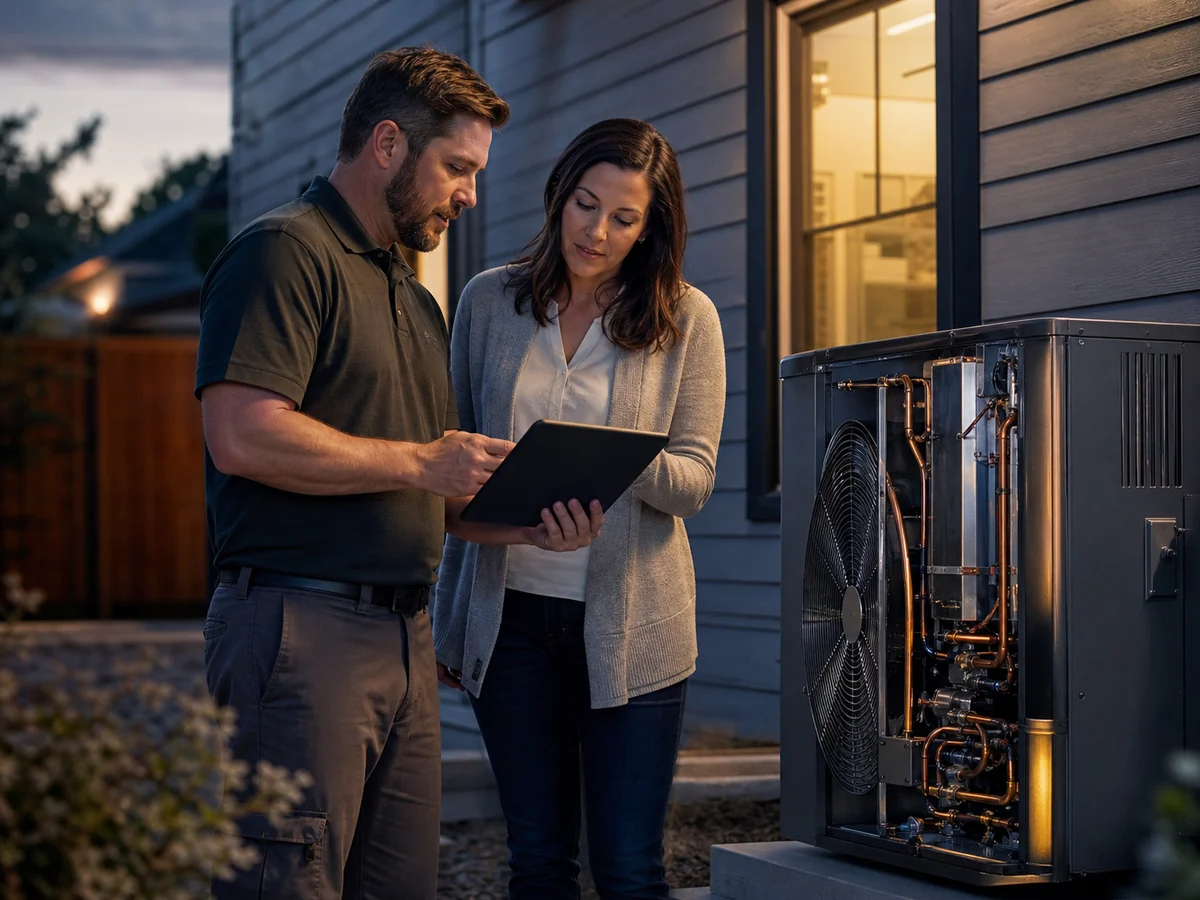 Homeowner reviewing incentive and financing paperwork for an insulation project
