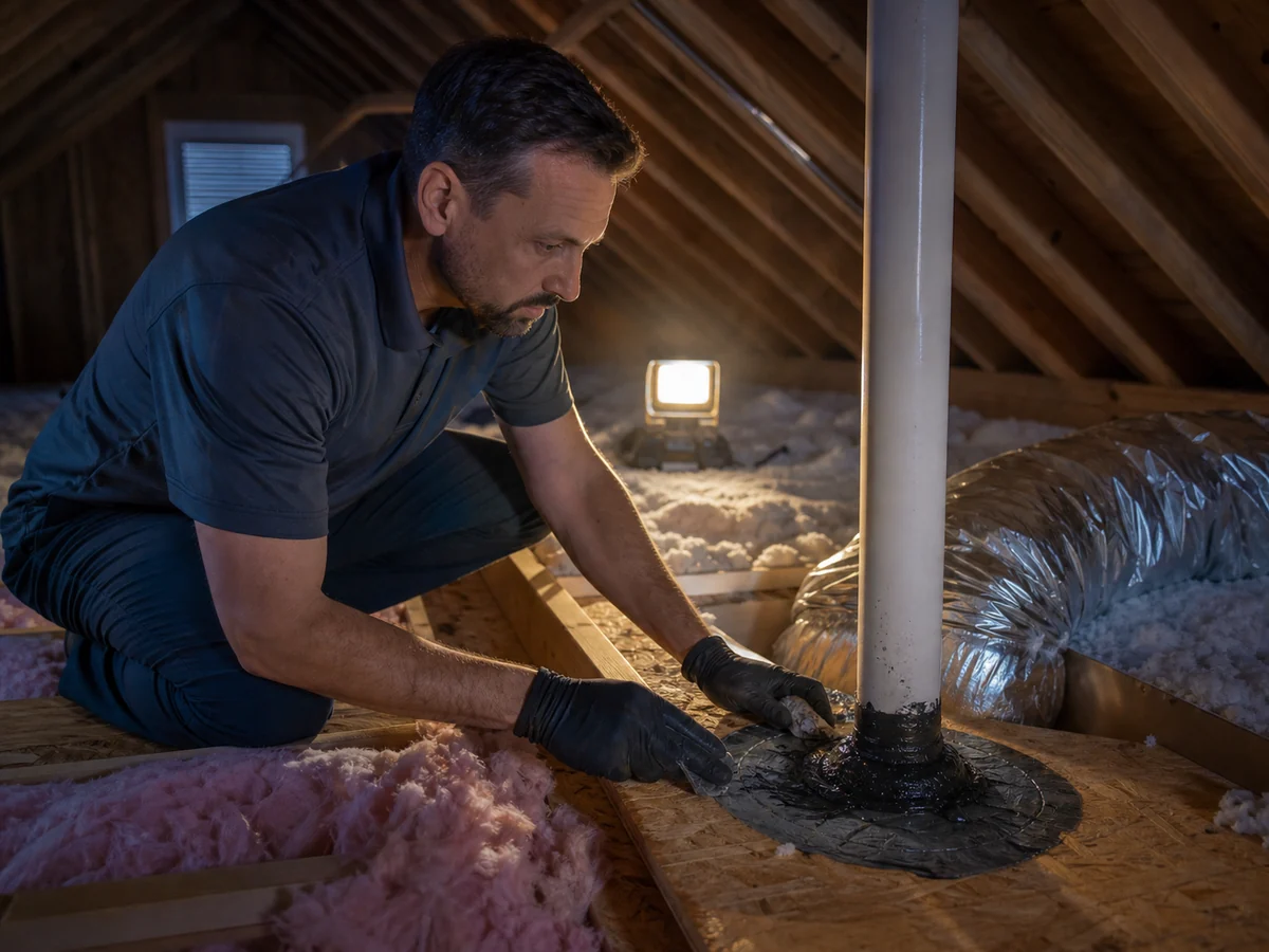 Spray foam insulation and air sealing applied at the building envelope