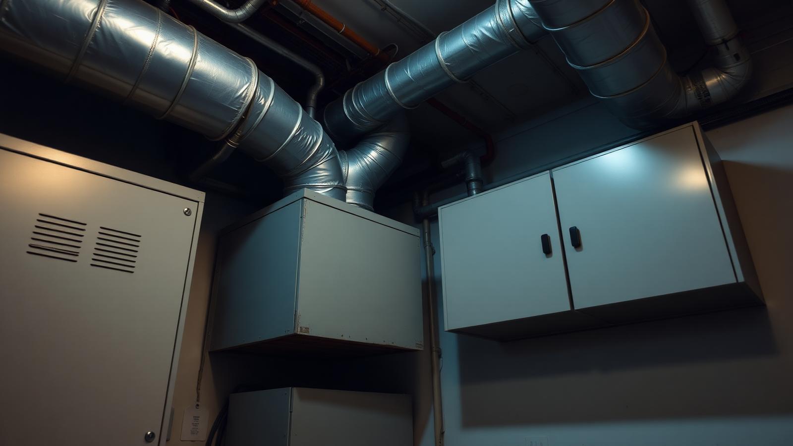Aging air handler and ductwork in a residential utility space